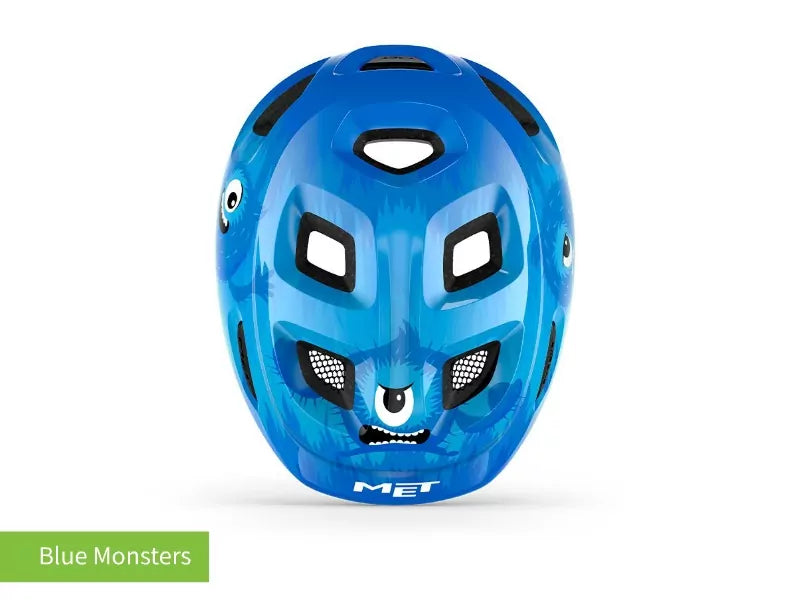 #colour_blue monsters,Blue Monsters Kids Helmet Top|MET Hooray kids helmet is light comfy and adjusts easily for a safe secure fit