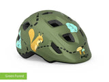 #colour_green forest,Green Forest Kids Helmet Front|MET Hooray kids helmet is light comfy and adjusts easily for a safe secure fit