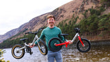 Founder of LittleBig bikes Simon Evans with the LittleBig push bike style balance bike