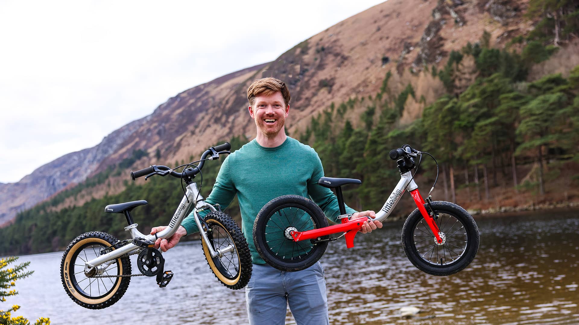 Founder of LittleBig bikes Simon Evans with the LittleBig push bike style balance bike