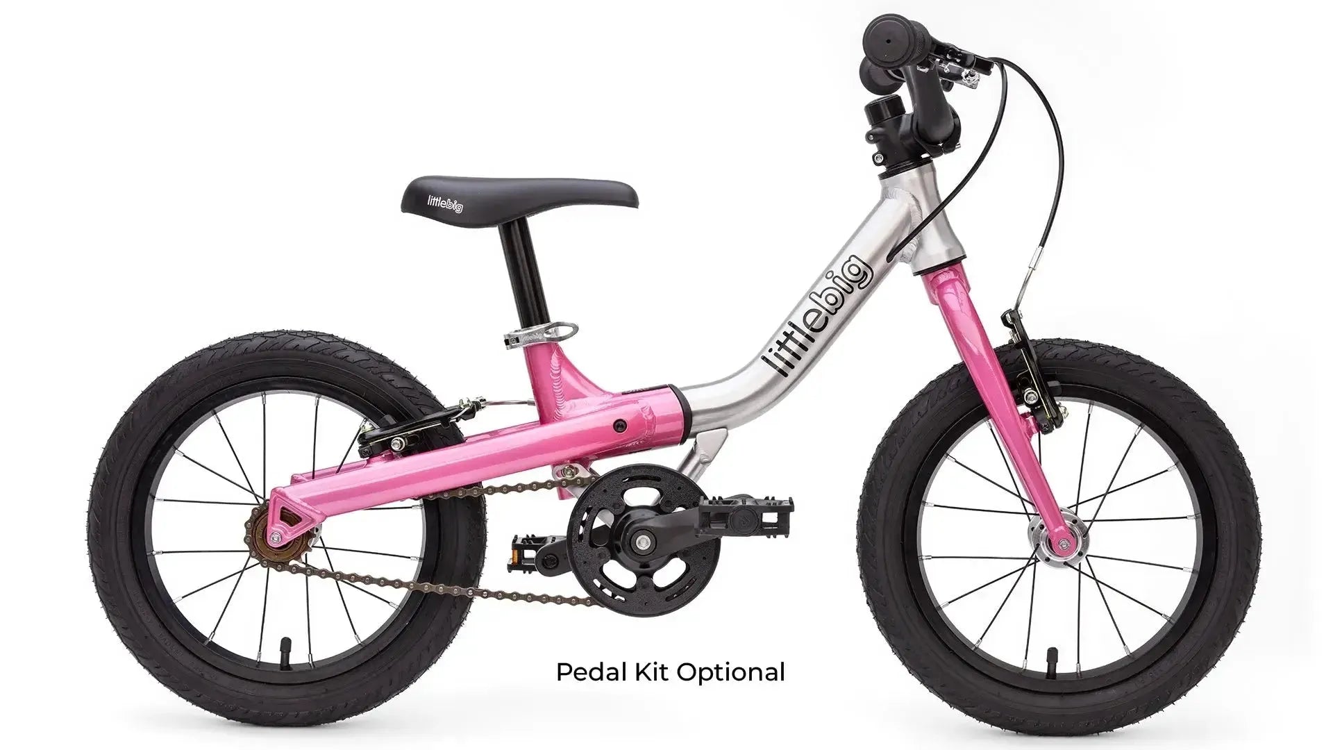 #colour_glitter pink, Step 3: Big Pedal Bike| With an ultra low starting saddle height, your child can begin pedalling as soon as they're ready (Child's Height: 37"-45")