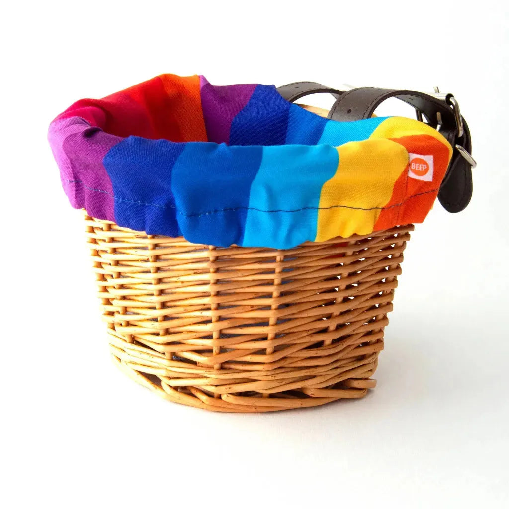 #colour_rainbow,Beep Rainbow Bike Basket Side|Strong yet stylish kids bike basket for family cycling adventures
