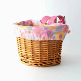 #colour_retro flowers,Retro Flowers Bike Basket Side|Strong yet stylish kids bike basket for family cycling adventures