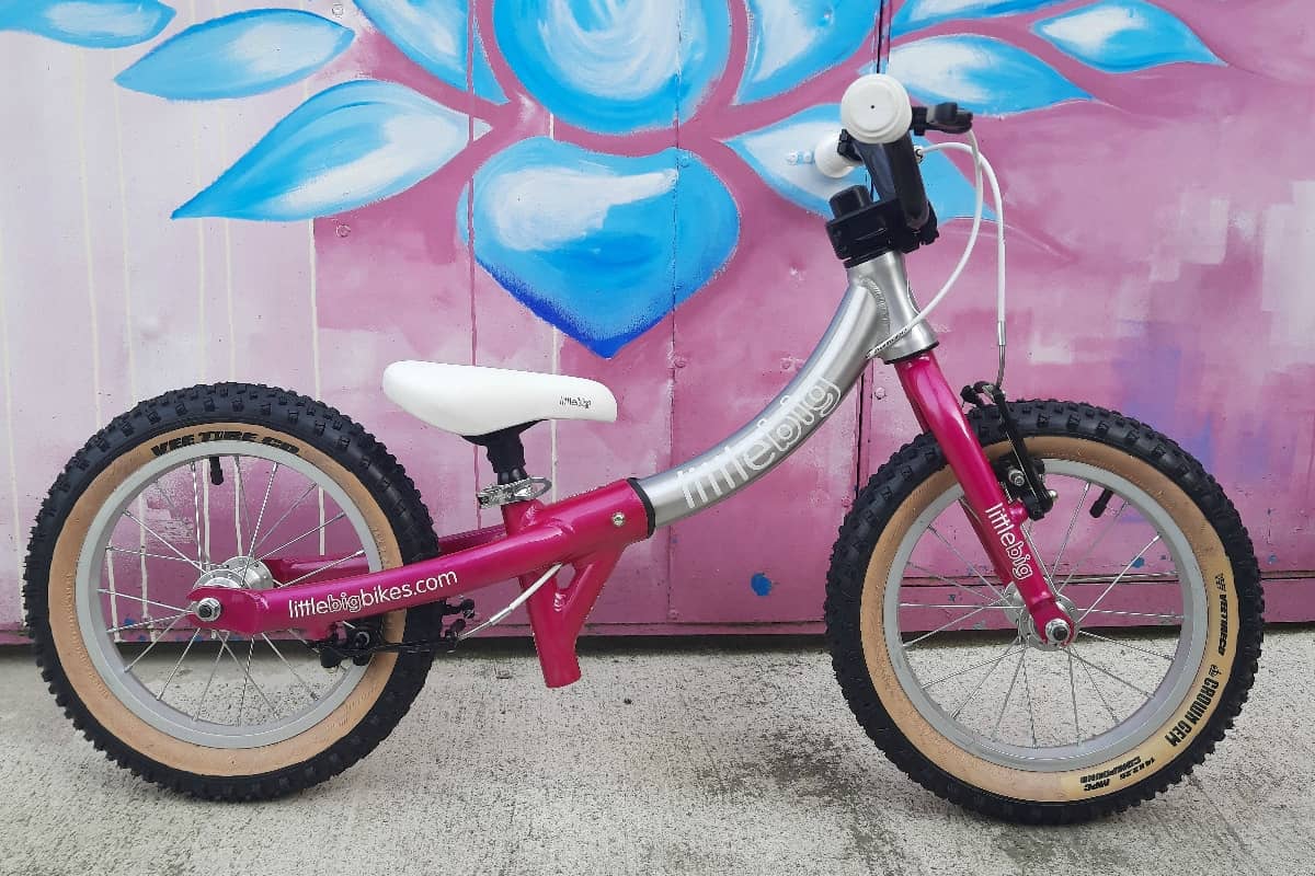 Vee Tyre Upgrade on Sparkle Pink LittleBig 14 inch balance bike